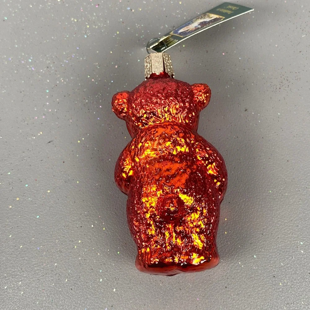 Old World Christmas Glass Holiday Ornaments Red Glitter Bear & Wedding Heart